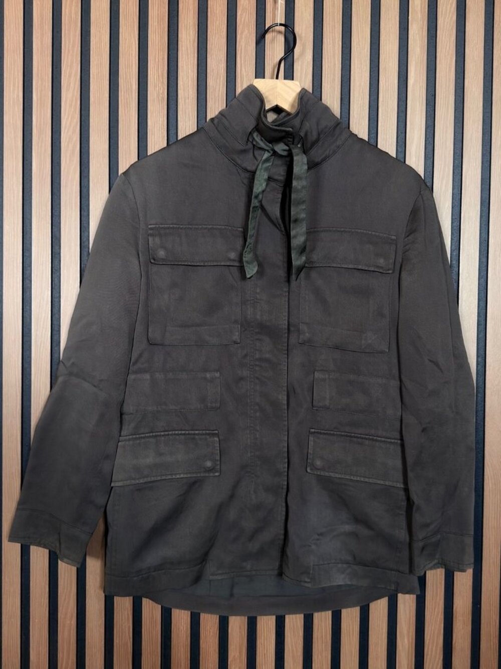 Allsaints Jacket Alya 0 / XS Womens Brown Chore Chambray Button Twill